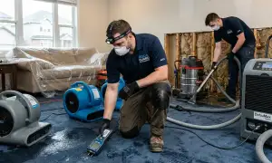 Flood cleanup services in Topeka, KS for water damage restoration on homepage widget